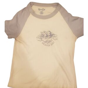 Brandy Melville Cream and Gray Short Sleeve Tee with Raglan Sleeves